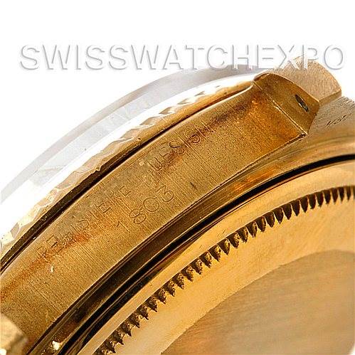 This image shows a close-up of the case side, bezel, and serial engravings of a Rolex President 1803 Men's Yellow Gold Champagne Dial 1803 Men's Yellow Gold Champagne Dial model watch.
