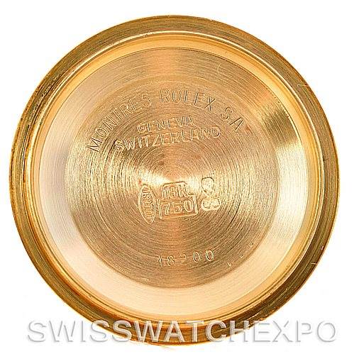The image shows the interior of a Rolex President 18238 Men
s Yellow Gold Champagne Dial 18238 Men
s Yellow Gold Champagne Dial model case back, featuring engraved markings for certification and Best Quality
ity.