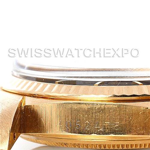 This image shows a close-up of the case side and bezel of a Rolex President 1803 Men's Yellow Gold Black Dial 1803 Men's Yellow Gold Black Dial model watch.
