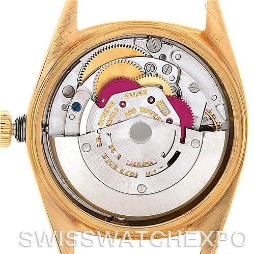 The image shows the internal mechanism and movement parts of a Rolex President 1807 Men's Yellow Gold Champagne Dial 1807 Men's Yellow Gold Champagne Dial model watch from the back.
