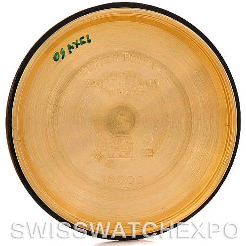 The image shows the inside of the case back of a Rolex President 18078 Men's Yellow Gold Champagne Dial 18078 Men's Yellow Gold Champagne Dial model watch.