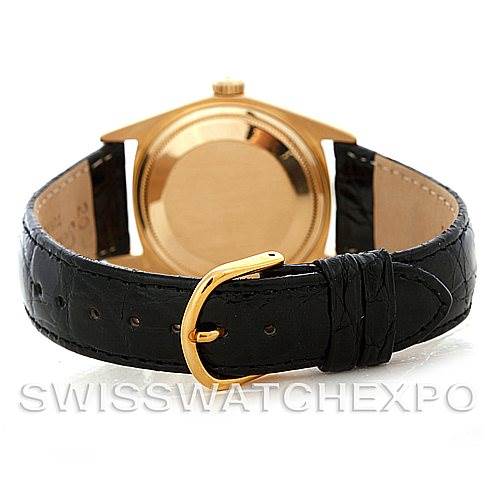 This image shows the back view of a Rolex President 1803 Men's Yellow Gold White Dial 1803 Men's Yellow Gold White Dial model watch, focusing on the case, strap, and buckle.