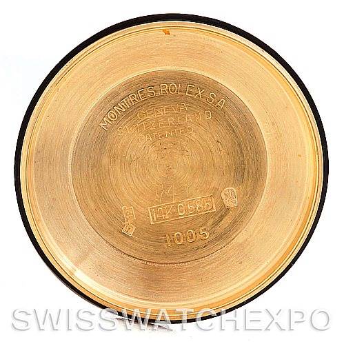 This image shows the inside of the case back of a Rolex President 1005 Men's Yellow Gold Silver Dial 1005 Men's Yellow Gold Silver Dial model watch.