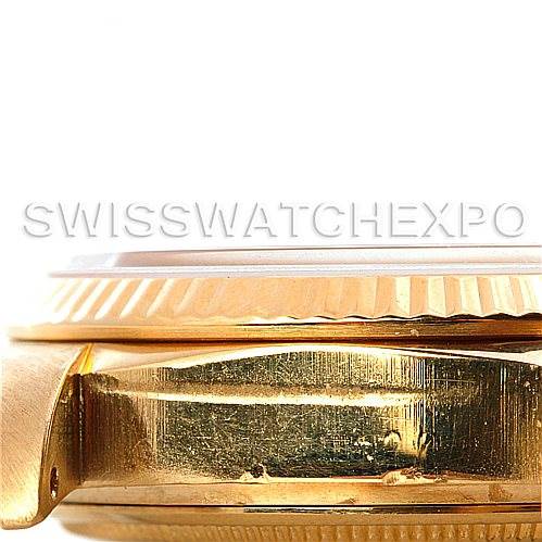 The image shows a side view of the Rolex President 18038 Men's Yellow Gold Champagne Dial 18038 Men's Yellow Gold Champagne Dial model watch, focusing on the case and fluted bezel.