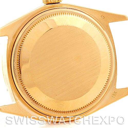 The image shows the back case of a Rolex President 1803 Men's Yellow Gold Silver Dial 1803 Men's Yellow Gold Silver Dial model watch, showcasing the gold case without the strap.