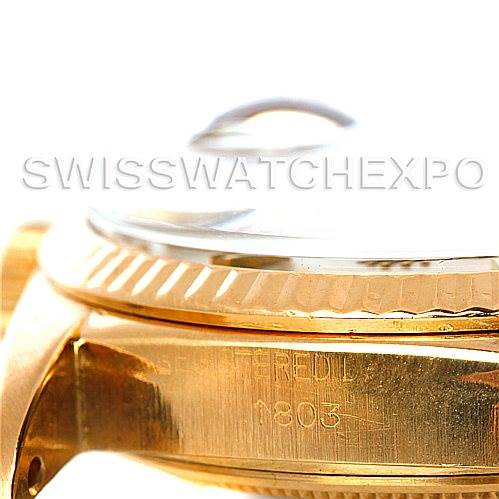 The image shows a close-up side view of the bezel, case, and part of the lugs of a Rolex President 1803 Men's Yellow Gold Silver Dial 1803 Men's Yellow Gold Silver Dial model watch.