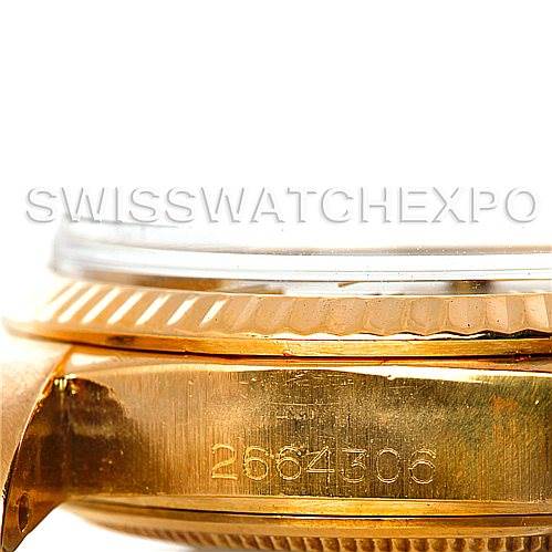 The image shows a side view of the Rolex President 1803 Men's Yellow Gold Silver Dial 1803 Men's Yellow Gold Silver Dial model with a focus on the serial number and part of the bezel.