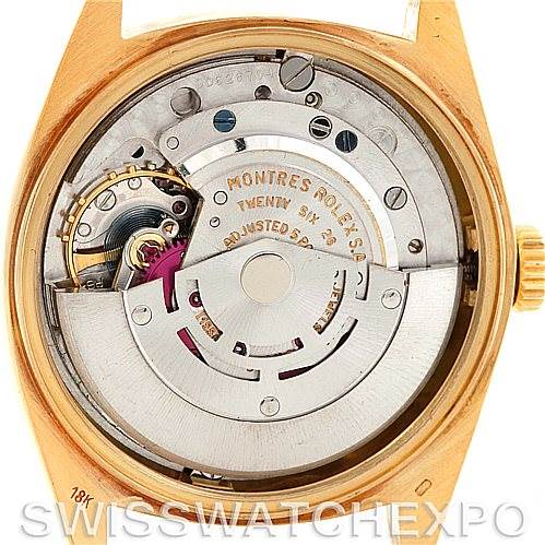 The image shows the internal mechanism of a Rolex President 1803 Men
s Yellow Gold White Dial 1803 Men
s Yellow Gold White Dial model watch, viewed from the back case.