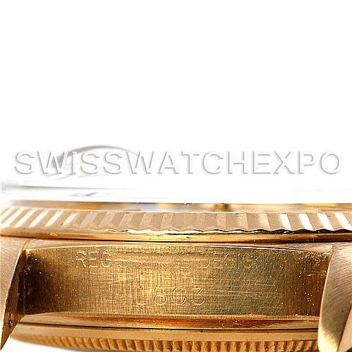 This image shows a close-up of the side of a Rolex President 1803 Men
s Yellow Gold White Dial 1803 Men
s Yellow Gold White Dial model, focusing on the case and the serial number area.