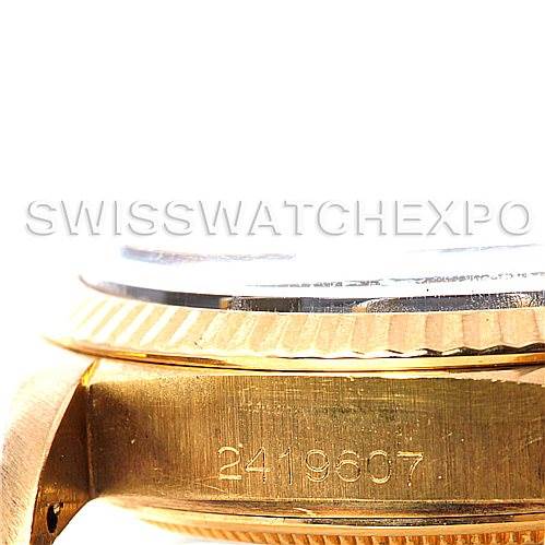 This image shows the side view of a Rolex President 1803 Men's Yellow Gold Black Dial 1803 Men's Yellow Gold Black Dial watch case, highlighting the edge of the bezel and the serial number.