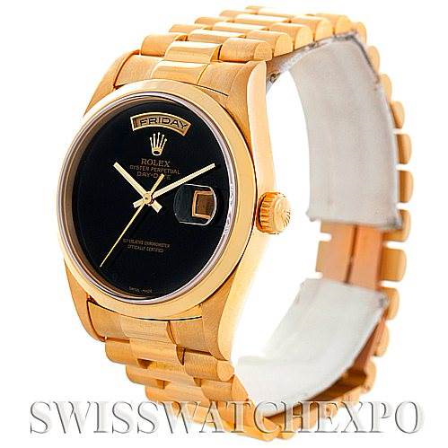 Rolex President Mens 18k Yellow Gold Onyx Watch 18208 SwissWatchExpo