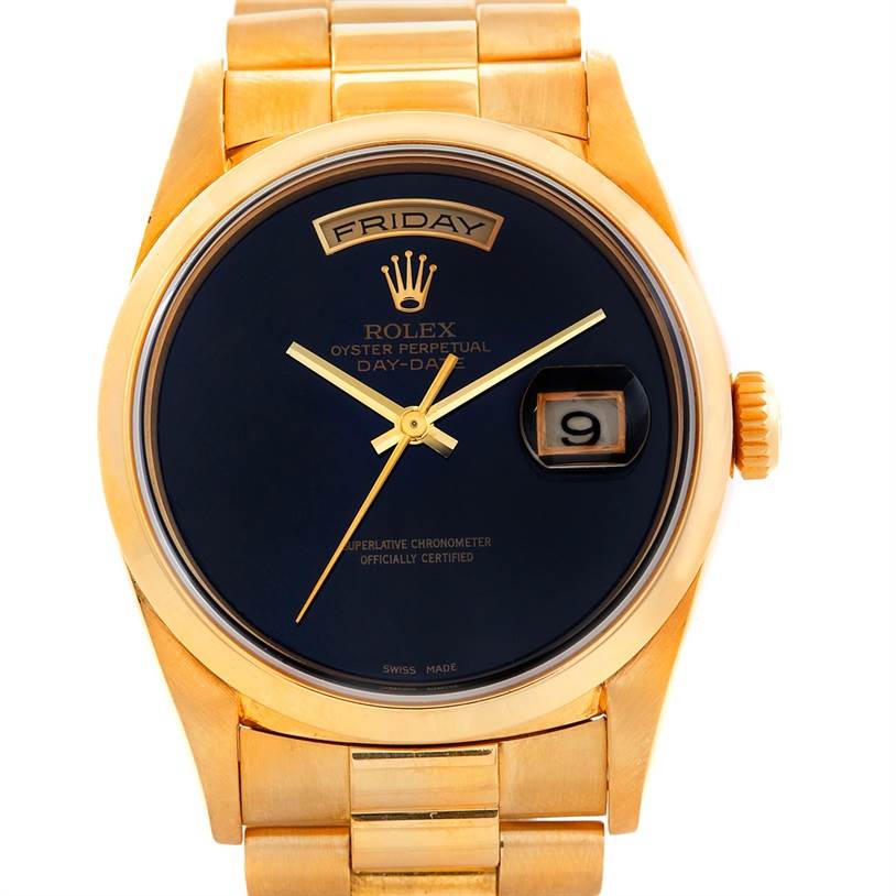 Rose Piping ukuelige Rolex President Mens 18k Yellow Gold Onyx Watch 18208 | SwissWatchExpo