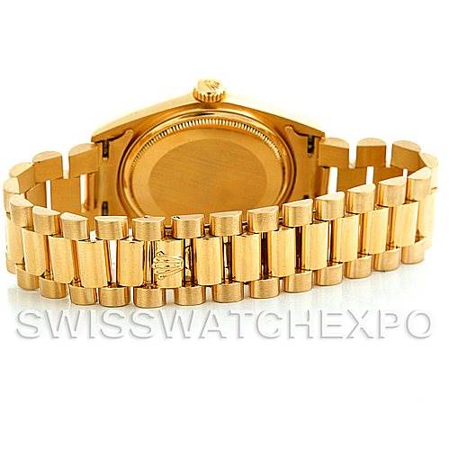 The image shows the back case and bracelet of a Rolex President 16018 Men
s Yellow Gold Silver Dial 16018 Men
s Yellow Gold Silver Dial model watch from a rear angle.