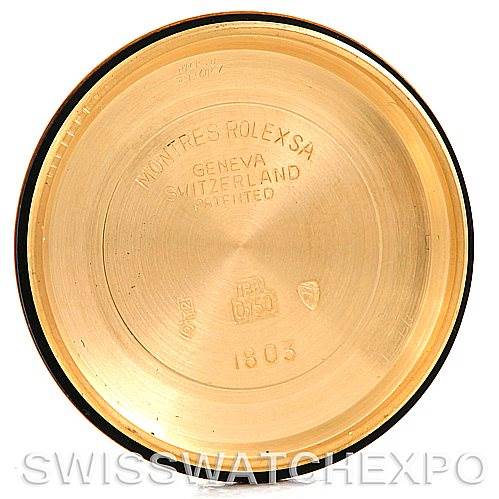 This image shows the inside case back of a Rolex President 1803 Men's Yellow Gold White Dial 1803 Men's Yellow Gold White Dial model watch.