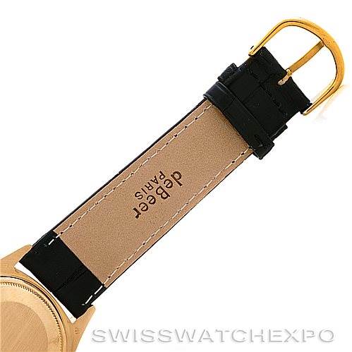 The image shows the back view of a black leather strap and gold clasp for a Rolex President 1803 Men's Yellow Gold Black Dial 1803 Men's Yellow Gold Black Dial model watch.