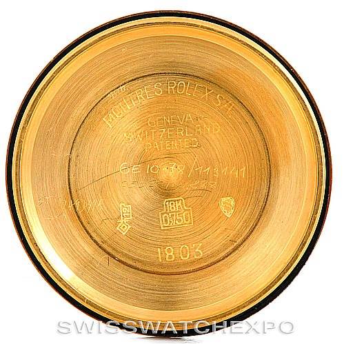This image shows the interior of the case back of a Rolex President 1803 Men
s Yellow Gold Champagne Dial 1803 Men
s Yellow Gold Champagne Dial model watch.
