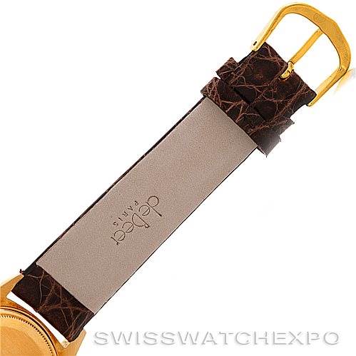 This image shows the leather strap and buckle of the Rolex President 1803 Men
s Yellow Gold Champagne Dial 1803 Men
s Yellow Gold Champagne Dial model wristwatch.