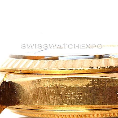 This image shows a side view of a Rolex President 1803 Men's Yellow Gold Grey Dial 1803 Men's Yellow Gold Grey Dial model watch, focusing on the case and bezel.