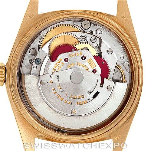 The image shows the back view of the Rolex President 1803 Men's Yellow Gold Blue Dial 1803 Men's Yellow Gold Blue Dial model, revealing its intricate internal mechanical components.