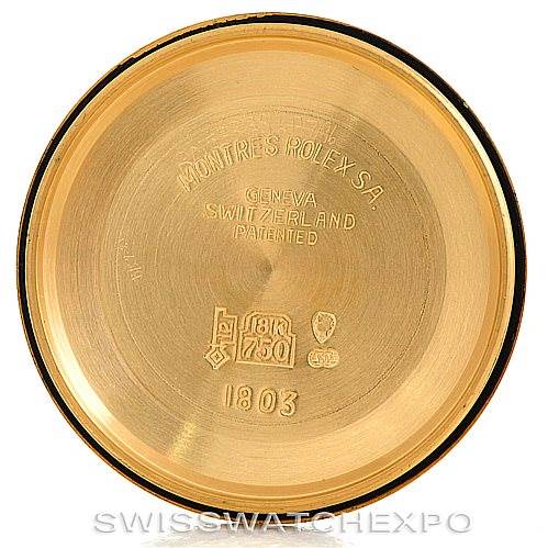 This is the interior view of the case back for a Rolex President 1803 Men's Yellow Gold Blue Dial 1803 Men's Yellow Gold Blue Dial model.
