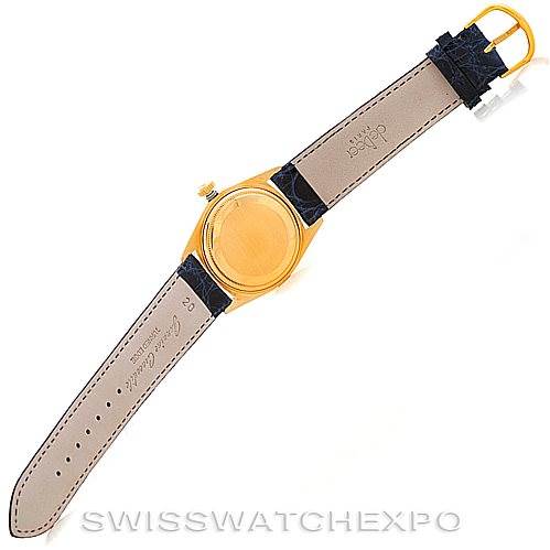 This image shows the back of a Rolex President 1803 Men's Yellow Gold Blue Dial 1803 Men's Yellow Gold Blue Dial model watch, including the case back and both sides of the strap.