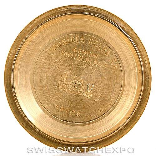 This image shows the inside case back of a Rolex President 18238 Men's Yellow Gold Grey Dial 18238 Men's Yellow Gold Grey Dial model watch, featuring engravings and markings.