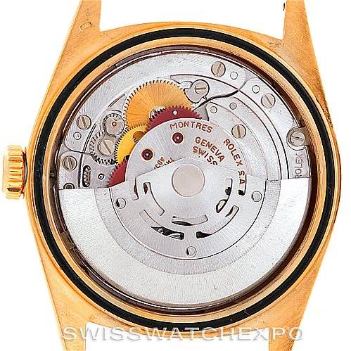 This image shows the internal movement and components of the Rolex President 18238 Men's Yellow Gold Grey Dial 18238 Men's Yellow Gold Grey Dial model watch, viewed from the back.