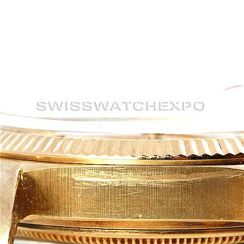 The image shows a close-up side view of the bezel and case of a Rolex President 1803 Men
s Yellow Gold Champagne Dial 1803 Men
s Yellow Gold Champagne Dial model watch.