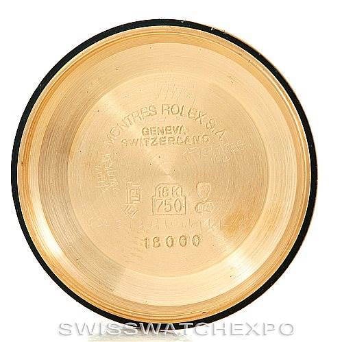 This image shows the inner case back of a Rolex President 18038 Men
s Yellow Gold Champagne Dial 18038 Men
s Yellow Gold Champagne Dial model watch, displaying inscriptions and engravings.