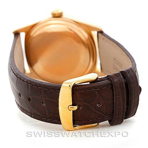 This image shows the back and strap of the Rolex President 18038 Men
s Yellow Gold Champagne Dial 18038 Men
s Yellow Gold Champagne Dial model, including the clasp and watch case from a rear angle.