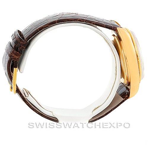 The image shows a side profile of a Rolex President 18078 Men
s Yellow Gold Champagne Dial 18078 Men
s Yellow Gold Champagne Dial watch, highlighting the band and the gold case.