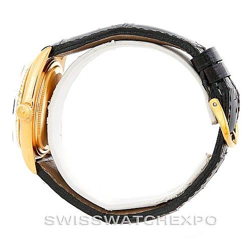 This image shows a side view of a Rolex President 1601 Men's Yellow Gold Black Dial 1601 Men's Yellow Gold Black Dial model watch, highlighting the case, strap, and buckle.