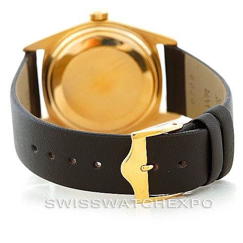 This image shows the back and strap of a Rolex President 1803 Men's Yellow Gold White Dial 1803 Men's Yellow Gold White Dial model watch, highlighting the buckle and case back.