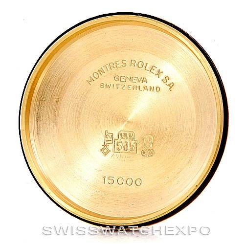 This image shows the inside case back of a Rolex President 15037 Men
s Yellow Gold Champagne Dial 15037 Men
s Yellow Gold Champagne Dial model watch.