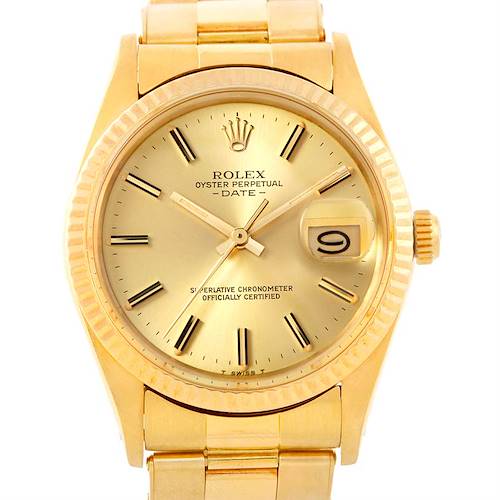 Photo of Vintage Rolex Date 15037 Mens 14k Yellow Gold Watch