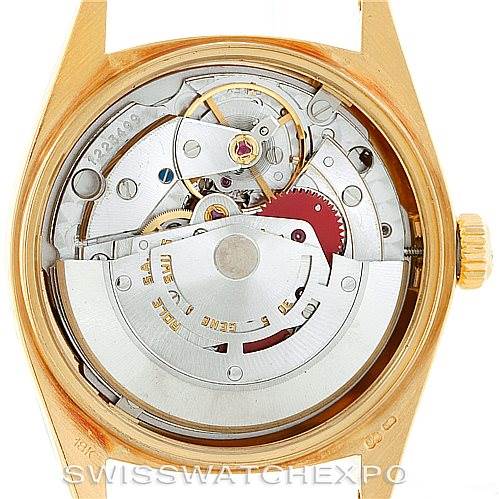 This image shows the internal mechanism and movement parts of a Rolex President 18038 Men's Yellow Gold Brown Dial 18038 Men's Yellow Gold Brown Dial model watch, viewed from the case back.