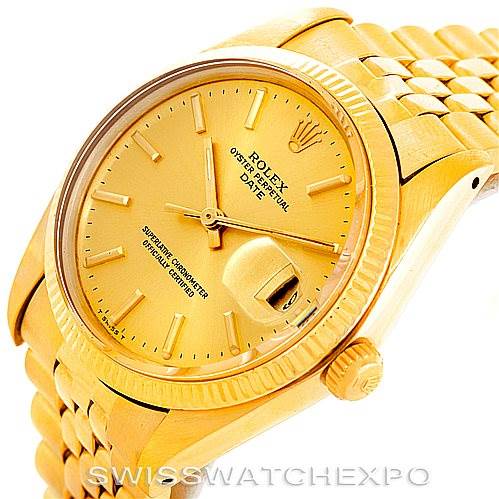 The image shows a Rolex President 1503 Men
s Yellow Gold Champagne Dial 1503 Men
s Yellow Gold Champagne Dial model watch at an oblique angle, highlighting the dial, bezel, and a section of the bracelet.