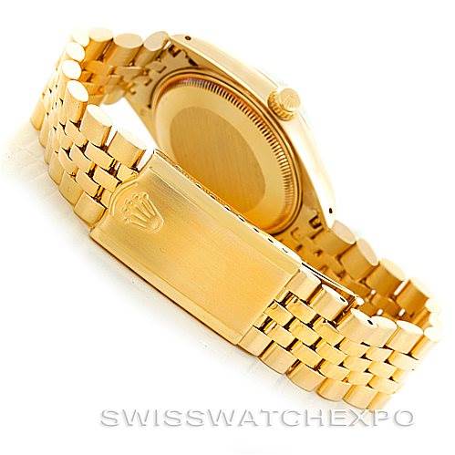 This image shows the back case and bracelet of a Rolex President 1503 Men
s Yellow Gold Champagne Dial 1503 Men
s Yellow Gold Champagne Dial model watch from a rear angle.