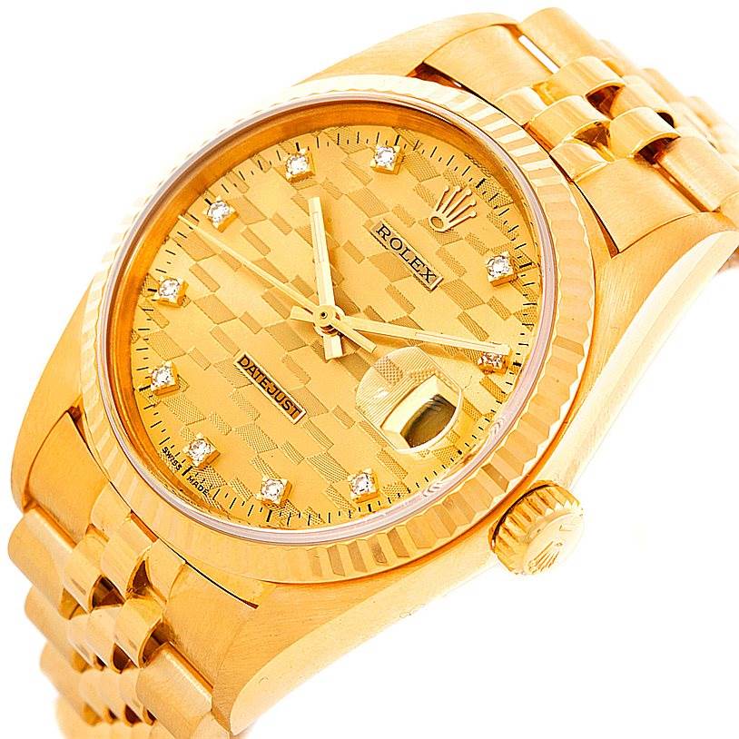 The image shows a Rolex President 16018 Men's Yellow Gold Champagne Dial 16018 Men's Yellow Gold Champagne Dial model watch at a three-quarter angle, highlighting its face, bezel, crown, and band.