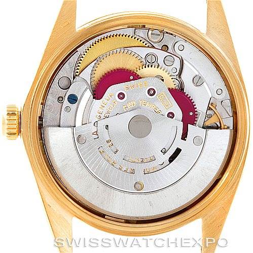 This image shows a close-up view of the internal movement mechanism of a Rolex President 1503 Men
s Yellow Gold Champagne Dial 1503 Men
s Yellow Gold Champagne Dial model watch.