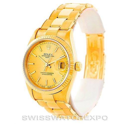The image shows a Rolex President 15238 Men
s Yellow Gold Champagne Dial 15238 Men
s Yellow Gold Champagne Dial model watch with a gold bracelet, dial, and bezel at a three-quarter angle.