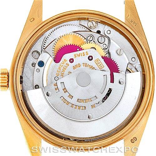 This image shows the movement and internal mechanical components of a Rolex President 1503 Men's Yellow Gold Black Dial 1503 Men's Yellow Gold Black Dial model watch from a back case view.