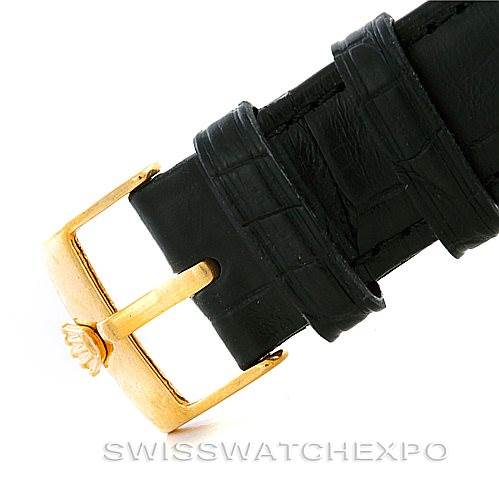 The image shows a close-up of the buckle and strap of a Rolex President 1503 Men's Yellow Gold Black Dial 1503 Men's Yellow Gold Black Dial model watch.