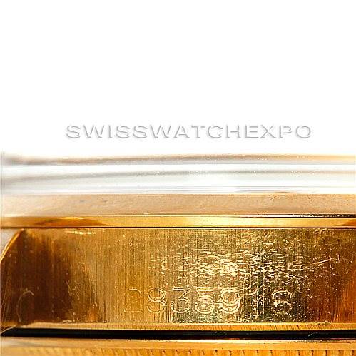 The image shows the side of a Rolex President 1002 Men's Steel and Gold (two tone) Black Dial 1002 Men's Steel and Gold (two tone) Black Dial model watch, focusing on the serial number engraved on the case.