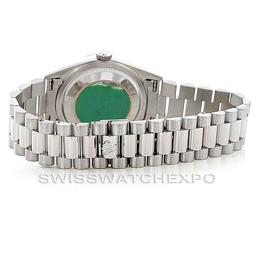 This image shows the back and bracelet of a Rolex President 18206 Men's Platinum Blue Dial 18206 Men's Platinum Blue Dial model watch, viewed from the rear.