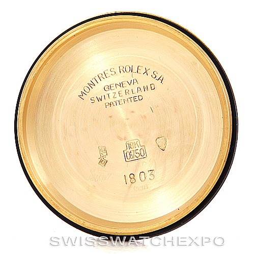 This image shows the inside case back of a Rolex President 1803 Men
s Yellow Gold Silver Dial 1803 Men
s Yellow Gold Silver Dial model watch.