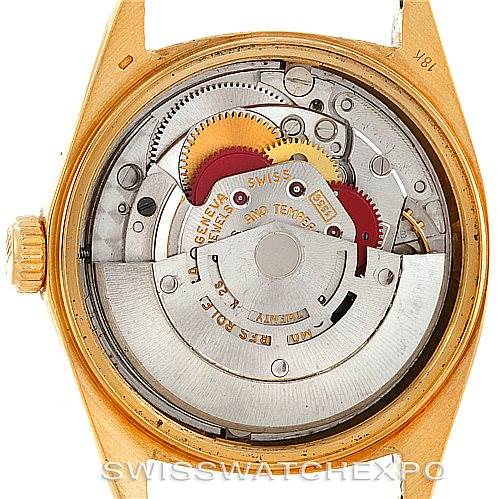 The image shows the back view of the Rolex President 1803 Men
s Yellow Gold Silver Dial 1803 Men
s Yellow Gold Silver Dial model, exposing its internal mechanical movement.