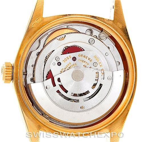 The image shows the internal machinery of a Rolex President 18038 Men
s Yellow Gold Silver Dial 18038 Men
s Yellow Gold Silver Dial model watch, viewed from the back case.