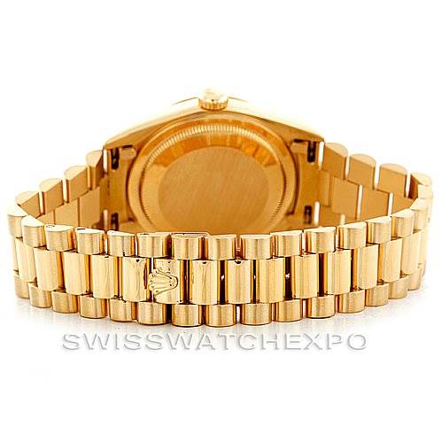 The image shows the back case and bracelet of the Rolex President 18238 Men's Yellow Gold Blue Dial 18238 Men's Yellow Gold Blue Dial model watch.