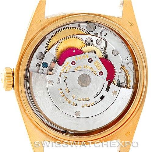 This image shows the internal movement mechanism of a Rolex President 1803 Men
s Yellow Gold Silver Dial 1803 Men
s Yellow Gold Silver Dial model watch from a top-down angle.